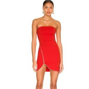 superdown Strapless Red Mini Dress with Side Zip Tulip Skirt